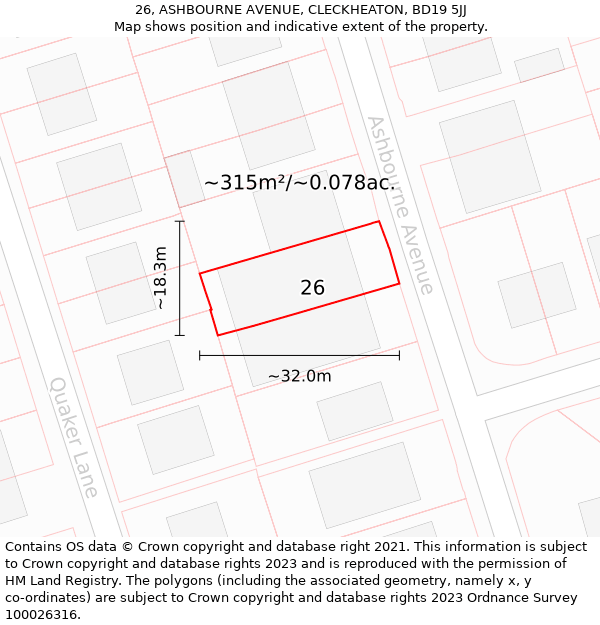 26, ASHBOURNE AVENUE, CLECKHEATON, BD19 5JJ: Plot and title map