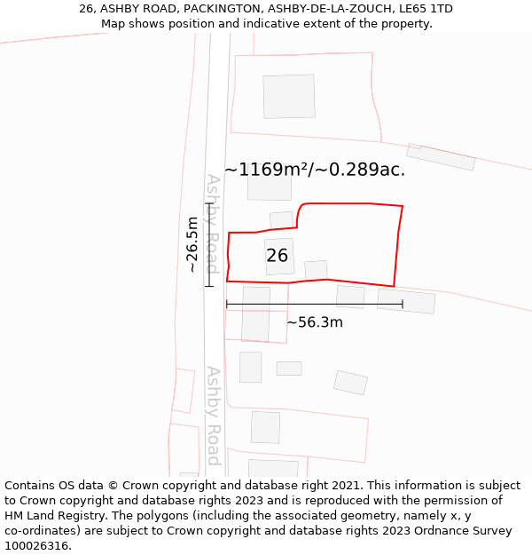 26, ASHBY ROAD, PACKINGTON, ASHBY-DE-LA-ZOUCH, LE65 1TD: Plot and title map