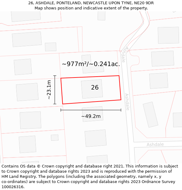 26, ASHDALE, PONTELAND, NEWCASTLE UPON TYNE, NE20 9DR: Plot and title map