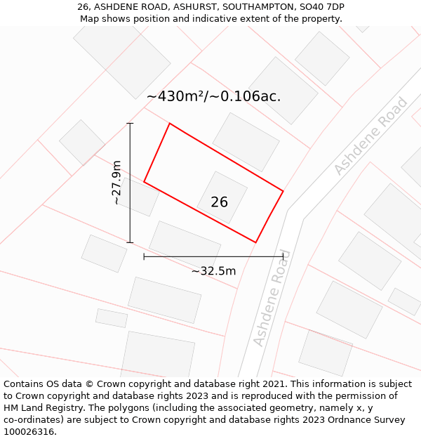 26, ASHDENE ROAD, ASHURST, SOUTHAMPTON, SO40 7DP: Plot and title map