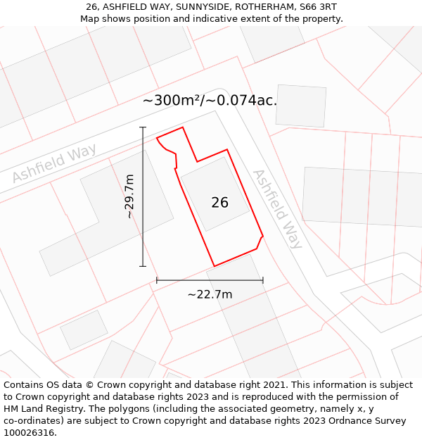 26, ASHFIELD WAY, SUNNYSIDE, ROTHERHAM, S66 3RT: Plot and title map