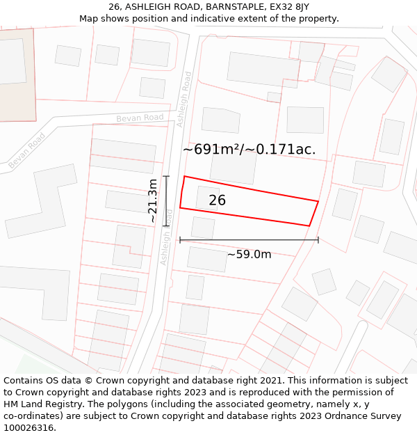 26, ASHLEIGH ROAD, BARNSTAPLE, EX32 8JY: Plot and title map