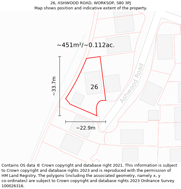 26, ASHWOOD ROAD, WORKSOP, S80 3PJ: Plot and title map