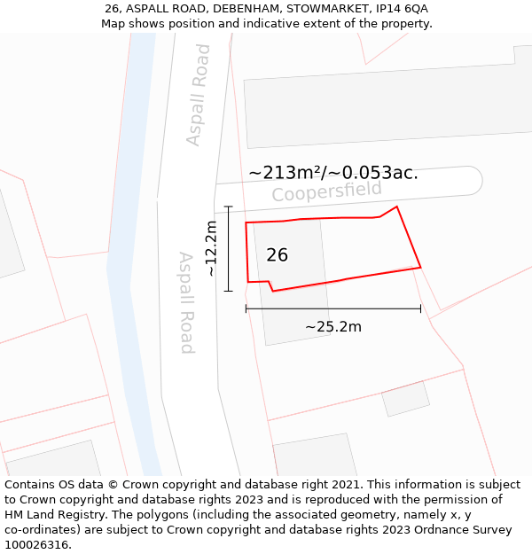 26, ASPALL ROAD, DEBENHAM, STOWMARKET, IP14 6QA: Plot and title map