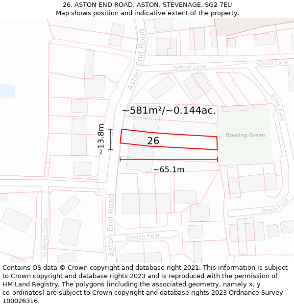 26, ASTON END ROAD, ASTON, STEVENAGE, SG2 7EU: Plot and title map