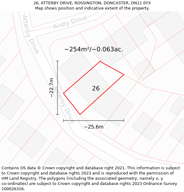 26, ATTERBY DRIVE, ROSSINGTON, DONCASTER, DN11 0YX: Plot and title map