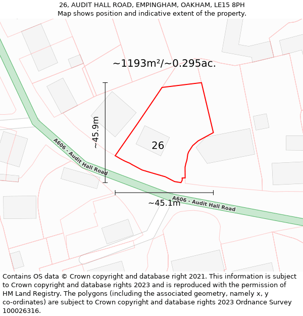 26, AUDIT HALL ROAD, EMPINGHAM, OAKHAM, LE15 8PH: Plot and title map