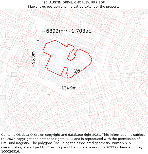 26, AUSTIN DRIVE, CHORLEY, PR7 3DF: Plot and title map