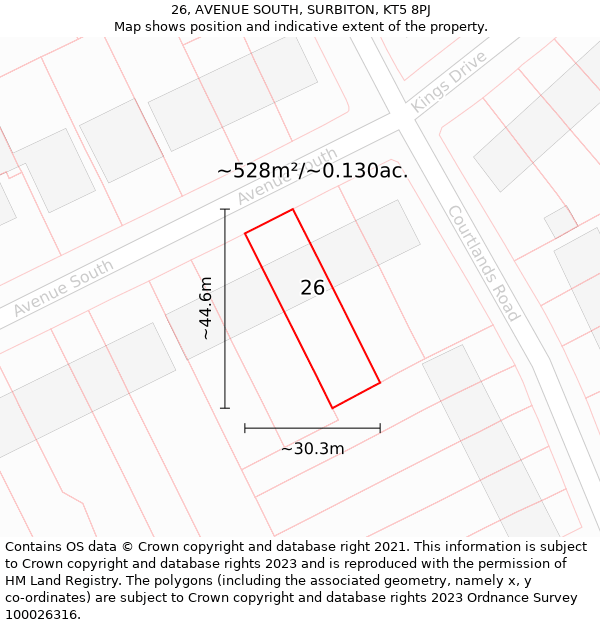 26, AVENUE SOUTH, SURBITON, KT5 8PJ: Plot and title map