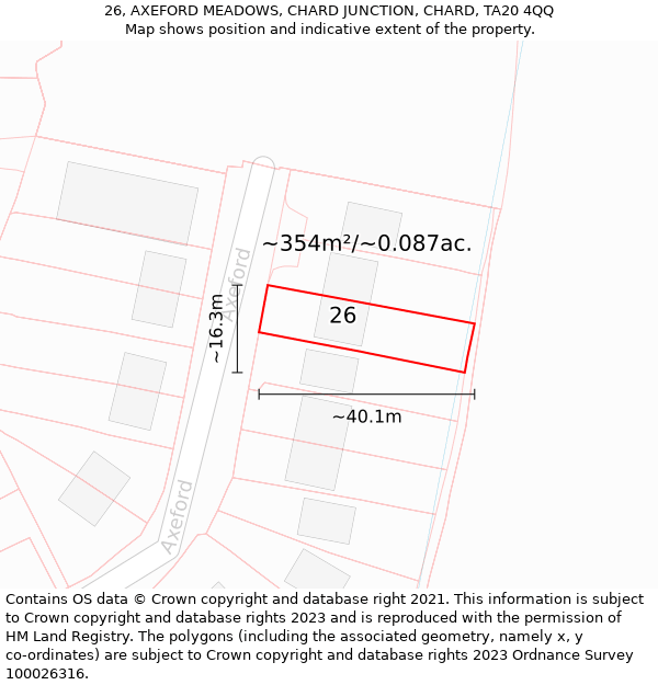 26, AXEFORD MEADOWS, CHARD JUNCTION, CHARD, TA20 4QQ: Plot and title map