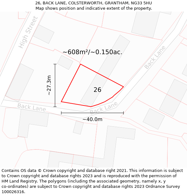 26, BACK LANE, COLSTERWORTH, GRANTHAM, NG33 5HU: Plot and title map