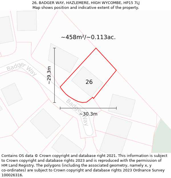 26, BADGER WAY, HAZLEMERE, HIGH WYCOMBE, HP15 7LJ: Plot and title map