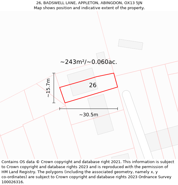 26, BADSWELL LANE, APPLETON, ABINGDON, OX13 5JN: Plot and title map