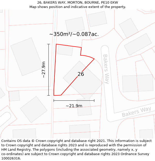 26, BAKERS WAY, MORTON, BOURNE, PE10 0XW: Plot and title map