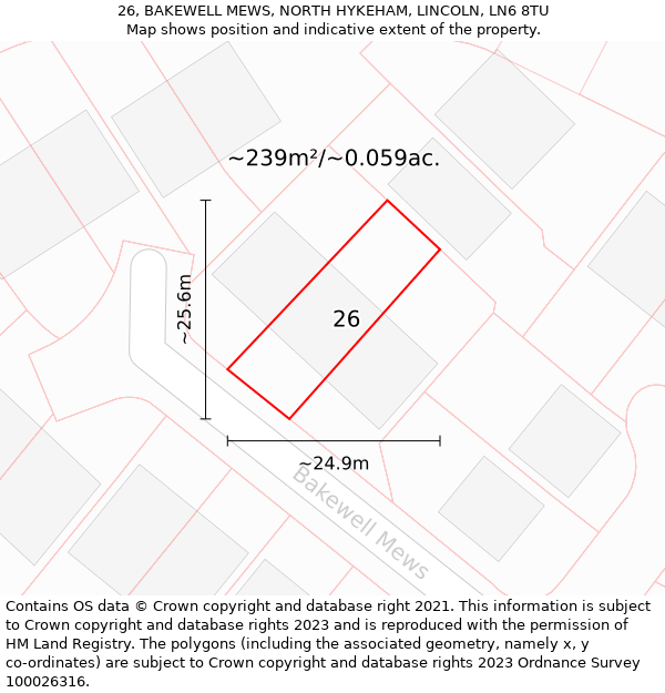 26, BAKEWELL MEWS, NORTH HYKEHAM, LINCOLN, LN6 8TU: Plot and title map