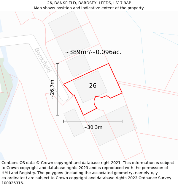 26, BANKFIELD, BARDSEY, LEEDS, LS17 9AP: Plot and title map