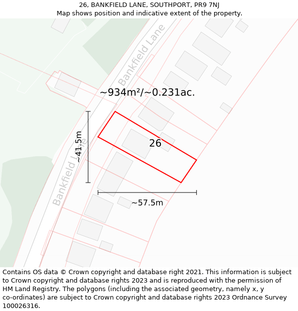 26, BANKFIELD LANE, SOUTHPORT, PR9 7NJ: Plot and title map