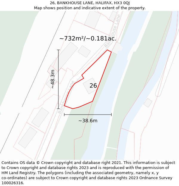 26, BANKHOUSE LANE, HALIFAX, HX3 0QJ: Plot and title map