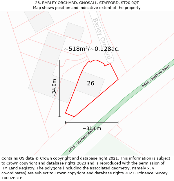 26, BARLEY ORCHARD, GNOSALL, STAFFORD, ST20 0QT: Plot and title map