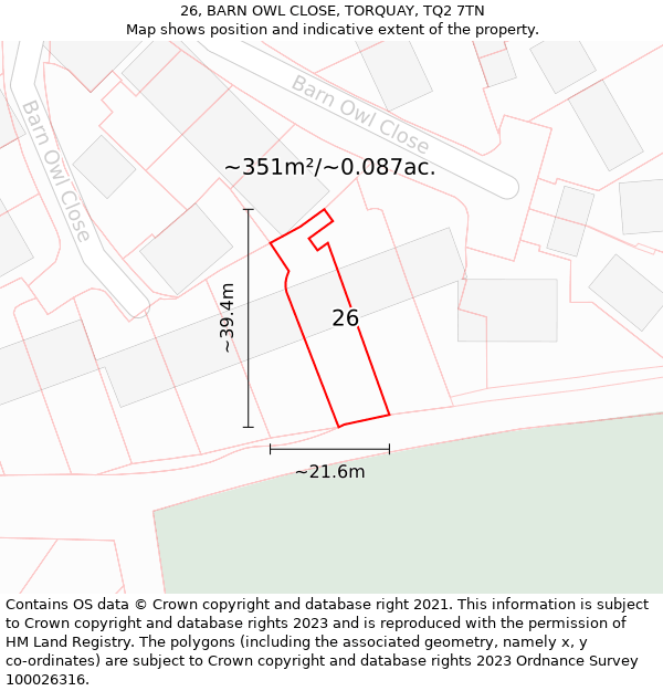 26, BARN OWL CLOSE, TORQUAY, TQ2 7TN: Plot and title map