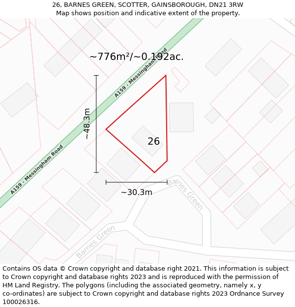 26, BARNES GREEN, SCOTTER, GAINSBOROUGH, DN21 3RW: Plot and title map