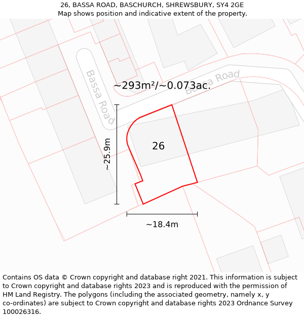 26, BASSA ROAD, BASCHURCH, SHREWSBURY, SY4 2GE: Plot and title map