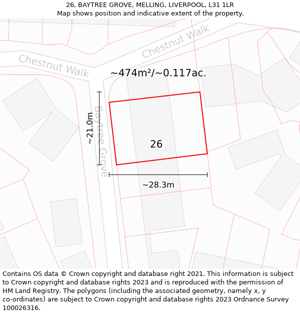 26, BAYTREE GROVE, MELLING, LIVERPOOL, L31 1LR: Plot and title map