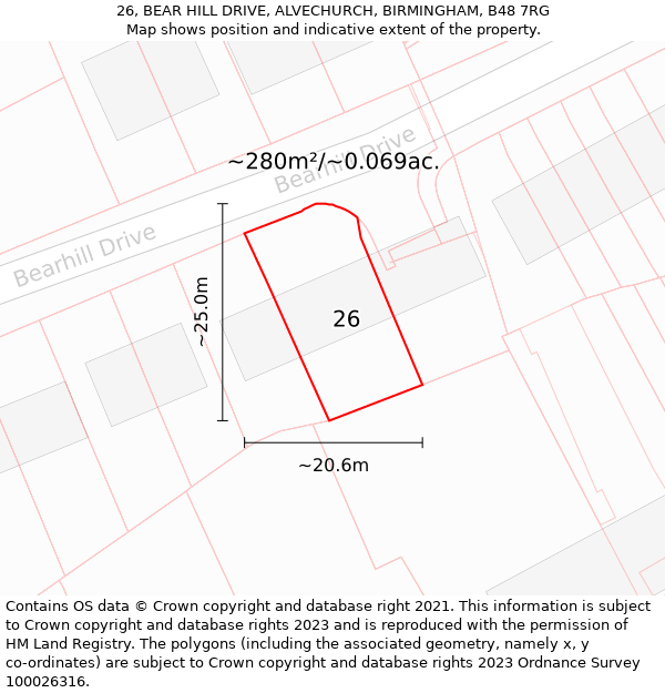 26, BEAR HILL DRIVE, ALVECHURCH, BIRMINGHAM, B48 7RG: Plot and title map