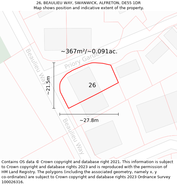 26, BEAULIEU WAY, SWANWICK, ALFRETON, DE55 1DR: Plot and title map