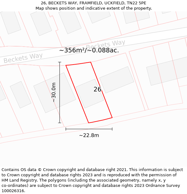 26, BECKETS WAY, FRAMFIELD, UCKFIELD, TN22 5PE: Plot and title map