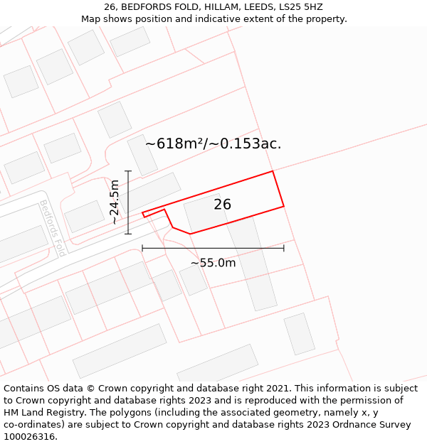 26, BEDFORDS FOLD, HILLAM, LEEDS, LS25 5HZ: Plot and title map