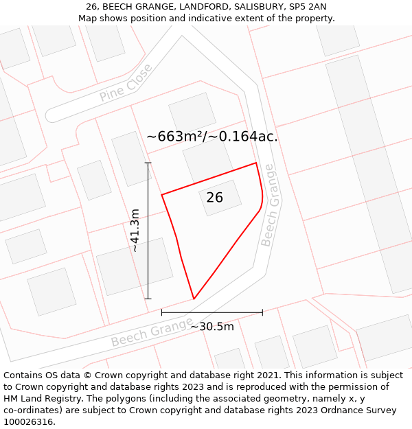 26, BEECH GRANGE, LANDFORD, SALISBURY, SP5 2AN: Plot and title map