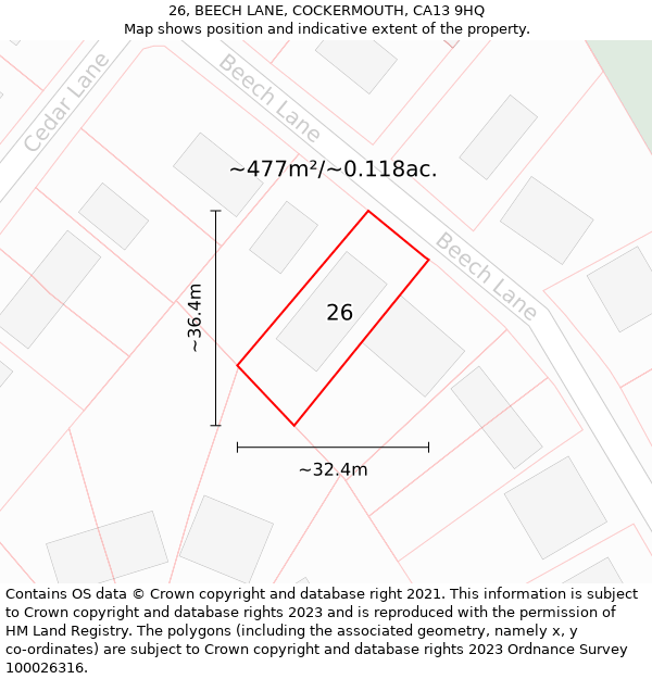 26, BEECH LANE, COCKERMOUTH, CA13 9HQ: Plot and title map