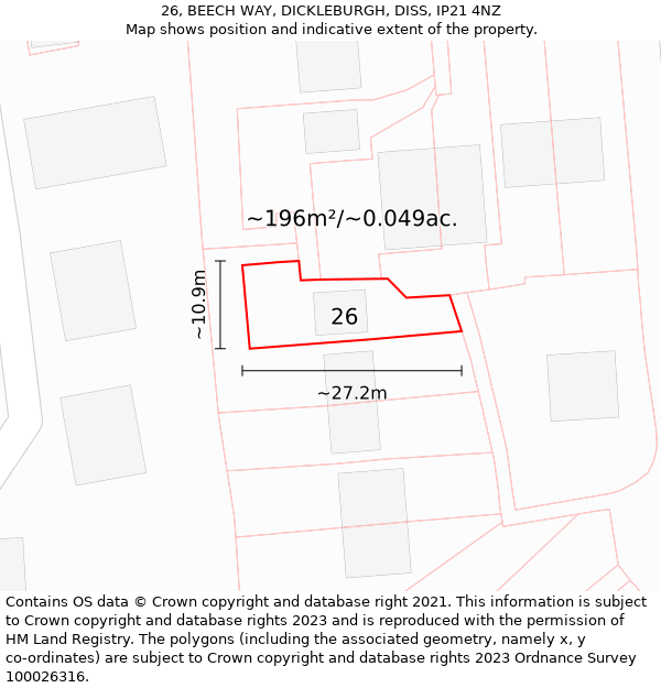 26, BEECH WAY, DICKLEBURGH, DISS, IP21 4NZ: Plot and title map