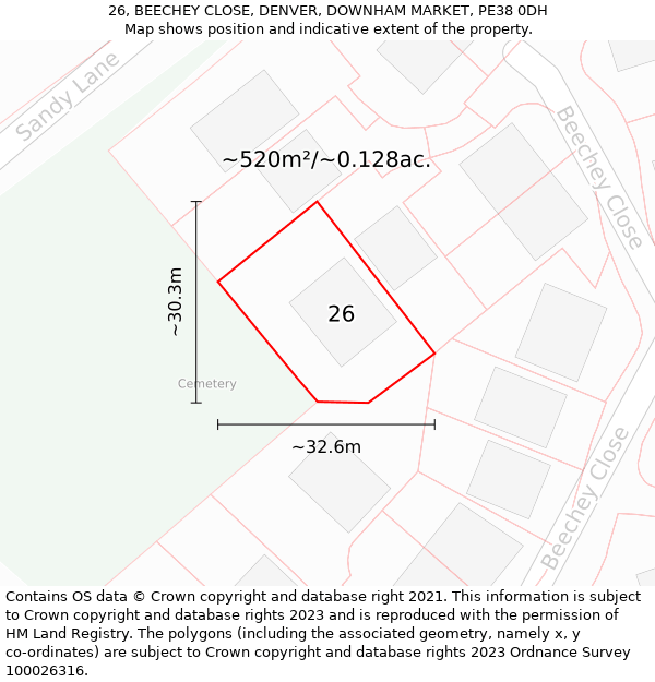 26, BEECHEY CLOSE, DENVER, DOWNHAM MARKET, PE38 0DH: Plot and title map