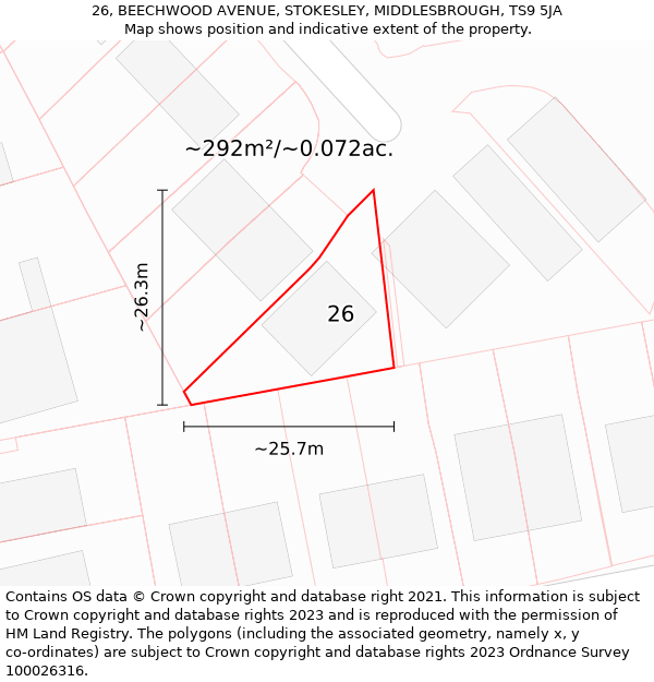 26, BEECHWOOD AVENUE, STOKESLEY, MIDDLESBROUGH, TS9 5JA: Plot and title map