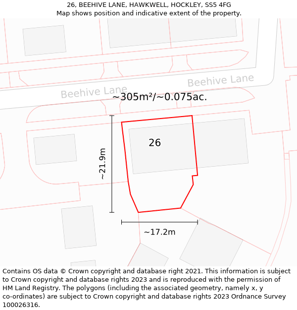 26, BEEHIVE LANE, HAWKWELL, HOCKLEY, SS5 4FG: Plot and title map
