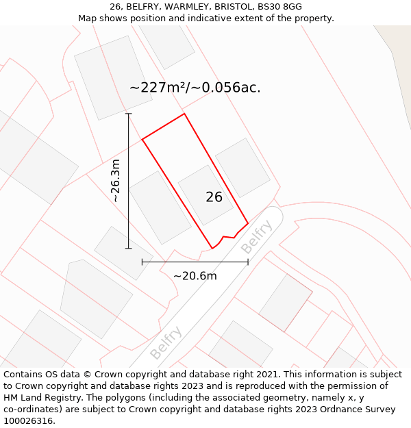 26, BELFRY, WARMLEY, BRISTOL, BS30 8GG: Plot and title map