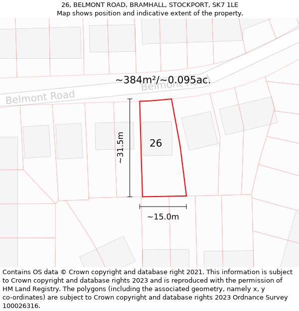 26, BELMONT ROAD, BRAMHALL, STOCKPORT, SK7 1LE: Plot and title map