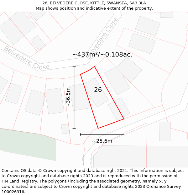 26, BELVEDERE CLOSE, KITTLE, SWANSEA, SA3 3LA: Plot and title map