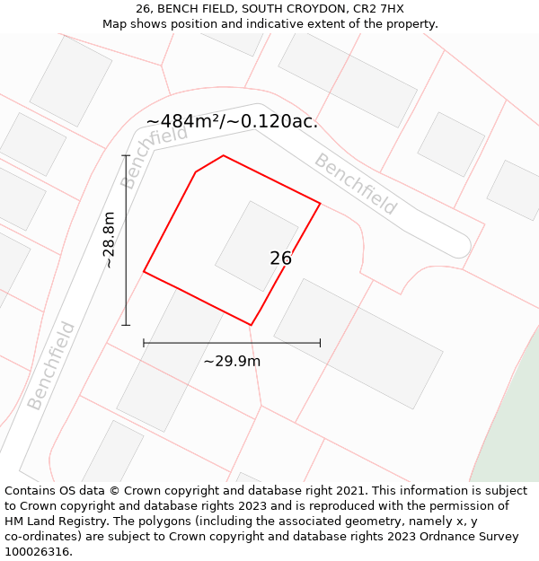 26, BENCH FIELD, SOUTH CROYDON, CR2 7HX: Plot and title map