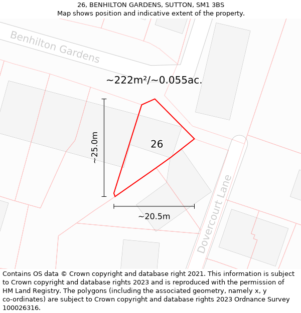 26, BENHILTON GARDENS, SUTTON, SM1 3BS: Plot and title map