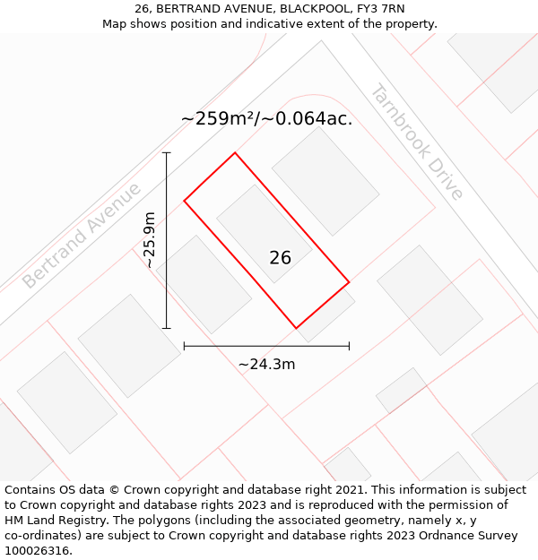 26, BERTRAND AVENUE, BLACKPOOL, FY3 7RN: Plot and title map