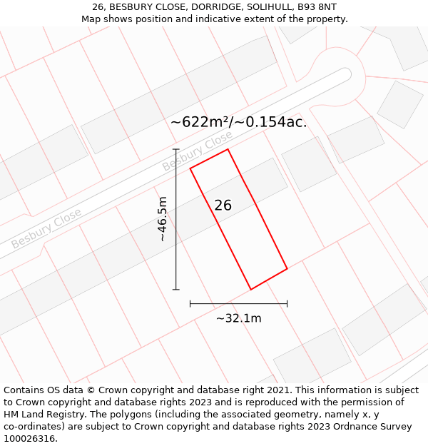 26, BESBURY CLOSE, DORRIDGE, SOLIHULL, B93 8NT: Plot and title map