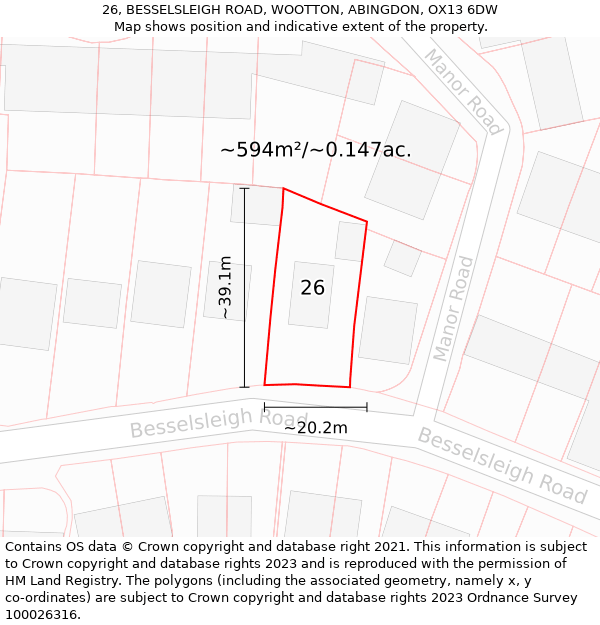 26, BESSELSLEIGH ROAD, WOOTTON, ABINGDON, OX13 6DW: Plot and title map