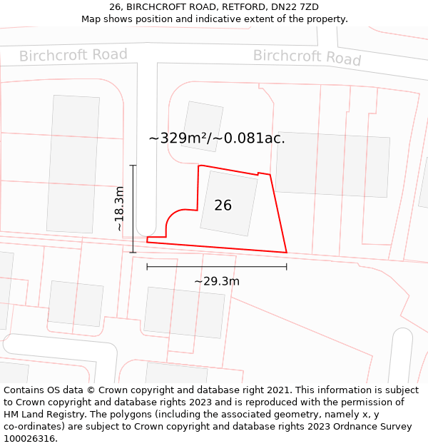 26, BIRCHCROFT ROAD, RETFORD, DN22 7ZD: Plot and title map