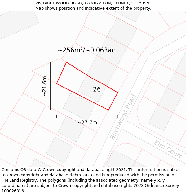 26, BIRCHWOOD ROAD, WOOLASTON, LYDNEY, GL15 6PE: Plot and title map