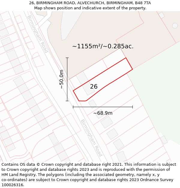 26, BIRMINGHAM ROAD, ALVECHURCH, BIRMINGHAM, B48 7TA: Plot and title map