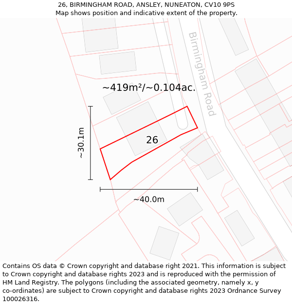 26, BIRMINGHAM ROAD, ANSLEY, NUNEATON, CV10 9PS: Plot and title map