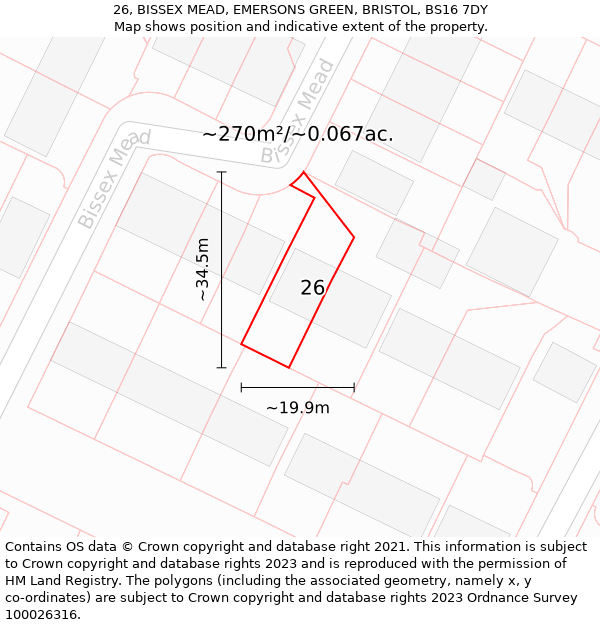 26, BISSEX MEAD, EMERSONS GREEN, BRISTOL, BS16 7DY: Plot and title map